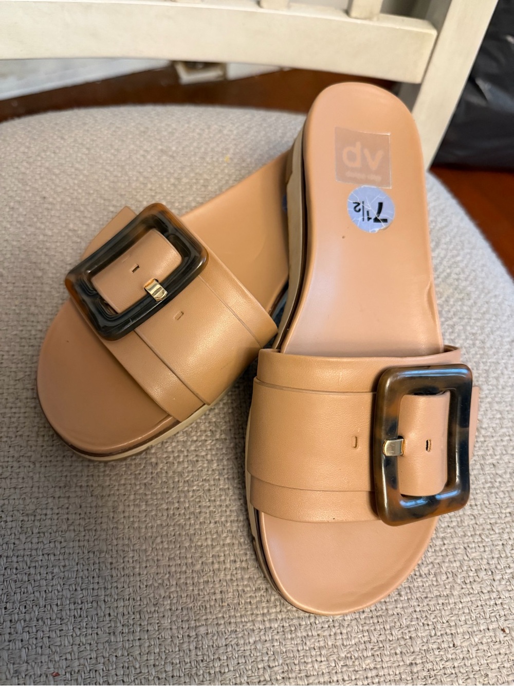 DV by Dolce Vita Camel Slide Sandals with Tortoiseshell Buckle